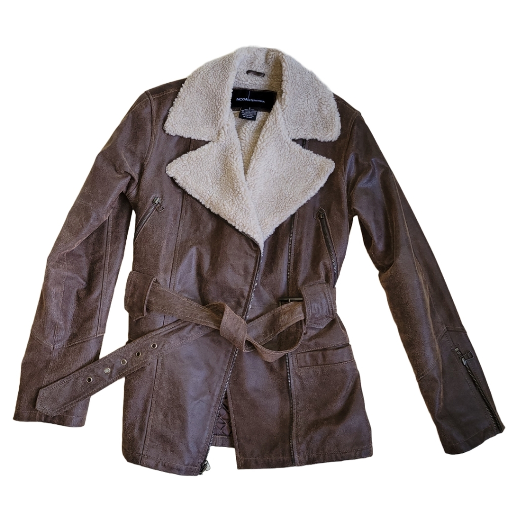 Vintage moda international leather bomber jacket brown women size small like new